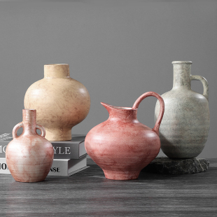 侘寂风居家陶瓷花瓶书房新中式 饰品 简约陶艺手作桌面摆件民宿软装