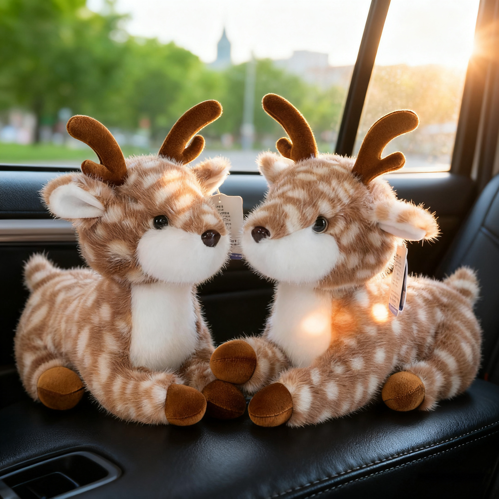 创意个性卡通车载小鹿一路平安中控台装饰品摆件汽车竹炭包去异味