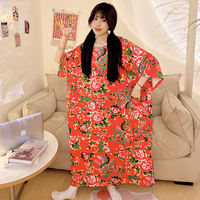 Cool and refreshing ice silk long sleeping dress, oversized 300-pound pajamas for girls, summer overweight girls, loose and slimming student dress thumbnail 7