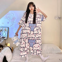 Cool and refreshing ice silk long sleeping dress, oversized 300-pound pajamas for girls, summer overweight girls, loose and slimming student dress thumbnail 2