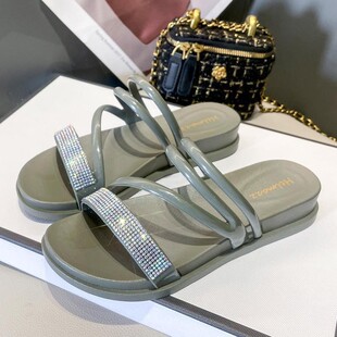 凉拖鞋女夏季新款时尚水钻Z带室内居家外穿防滑防水洗澡一字拖