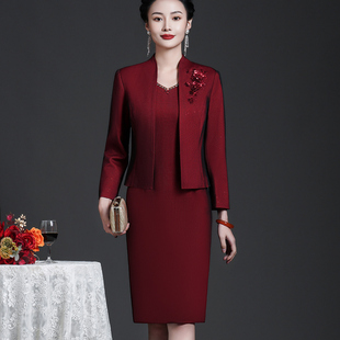 结婚礼妈妈礼服2026春装新款连衣裙小个子喜婆婆婚宴礼服两件套装
