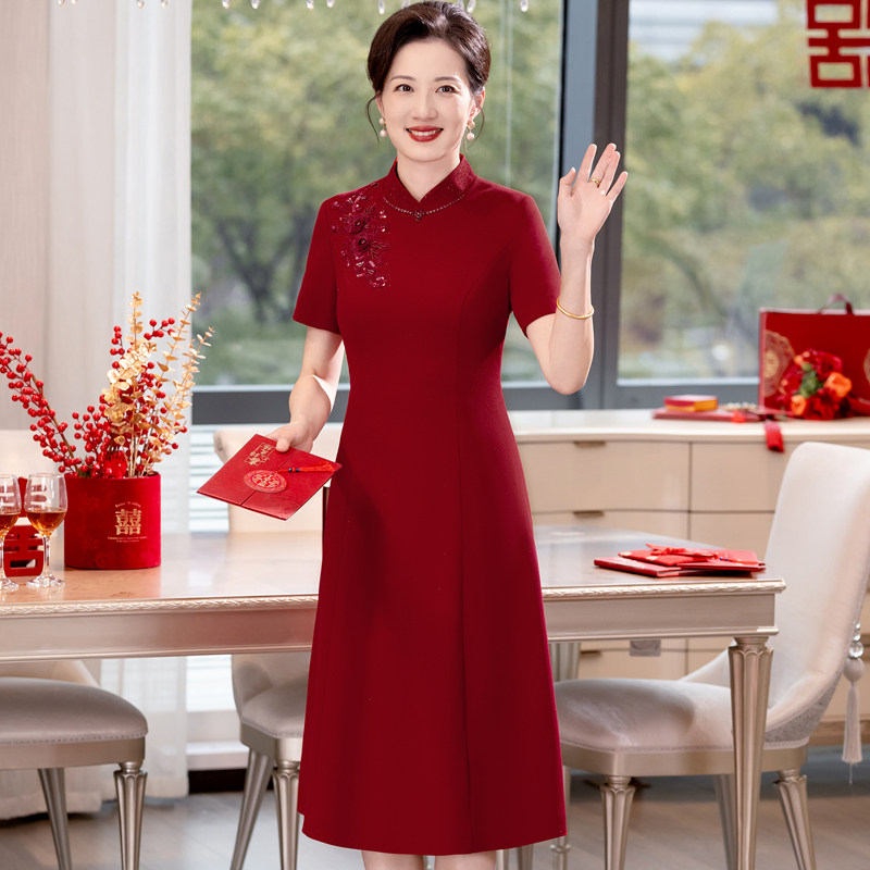 喜婆婆婚宴装国风改良旗袍参加结婚礼妈妈礼服夏季高贵年轻连衣裙