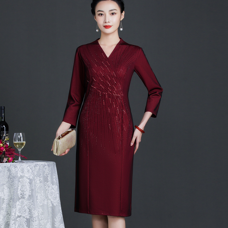 春秋妈妈婚礼服高贵显瘦连衣裙子