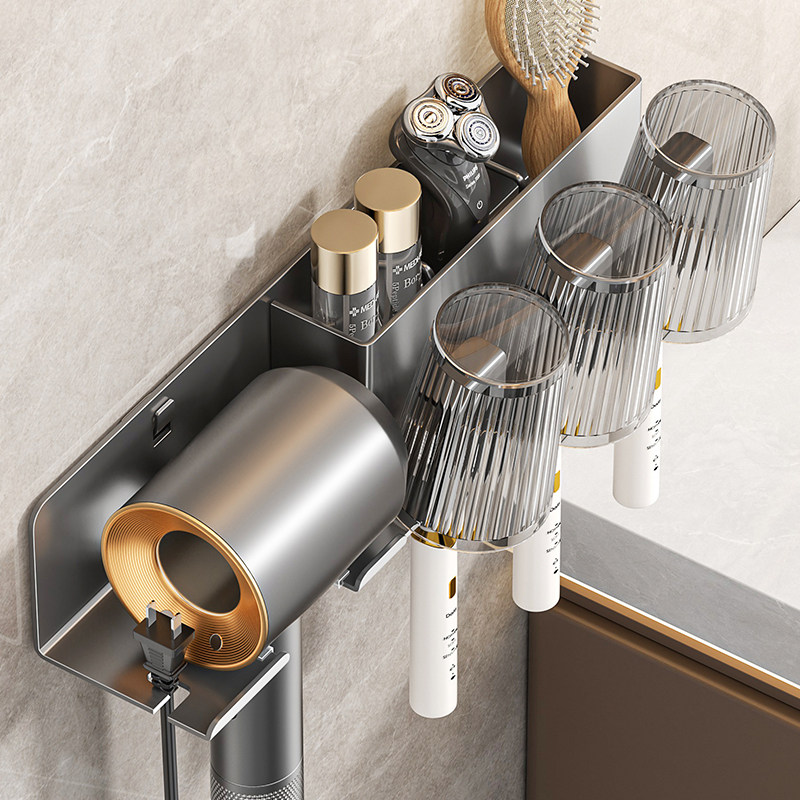 Punching-free toothbrush rack bathroom hair dryer holder brush cup mouthwash cup wall mounted electric toothbrush hanger