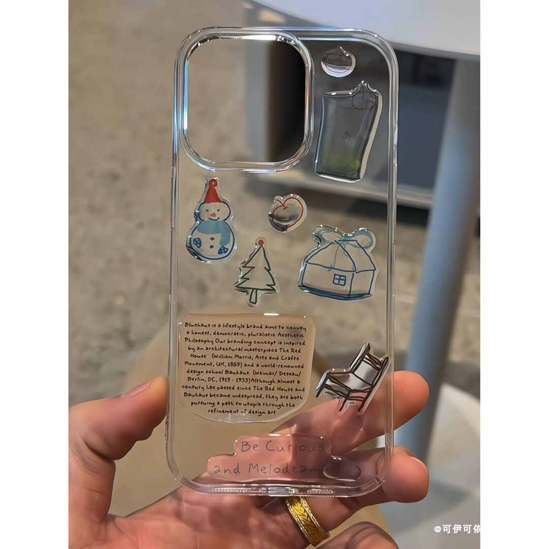 可爱雪人DIY贴纸适用苹果17/16promax手机壳超薄iPhone16/13全透明软壳12高级感11男女网红爆款14plus保护套