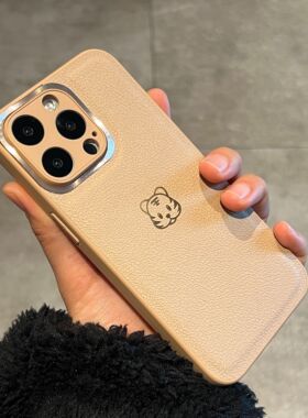 白色印花虎头棕牛皮15适用苹果14promax手机壳iPhone14pro 13 12简约小众13/12pro不沾指纹11 11promax全包壳