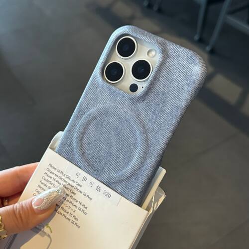 适用iPhone创意牛仔纹半包磁吸壳