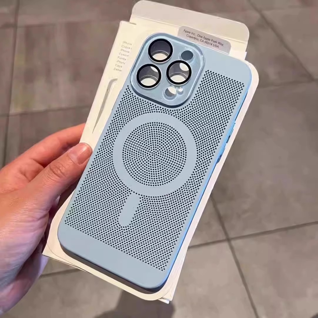 新款自带镜头膜适用苹果16pro散热壳15磁吸手机壳iphone13promax全包防摔14plus蜂窝镂空高级感12硬保护壳