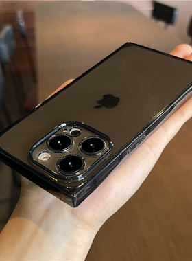 长方形苹果15pro高级透明黑灰色适用iPhone15promax手机壳苹果13/14PROMAX硅胶12软壳11全包XR防摔正方形个性