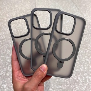 新款 支架壳适用苹果16pro手机壳15磁吸支点手机壳iPhone17灰色Magsafe支架13promax高级感情侣14plus磨砂肤感