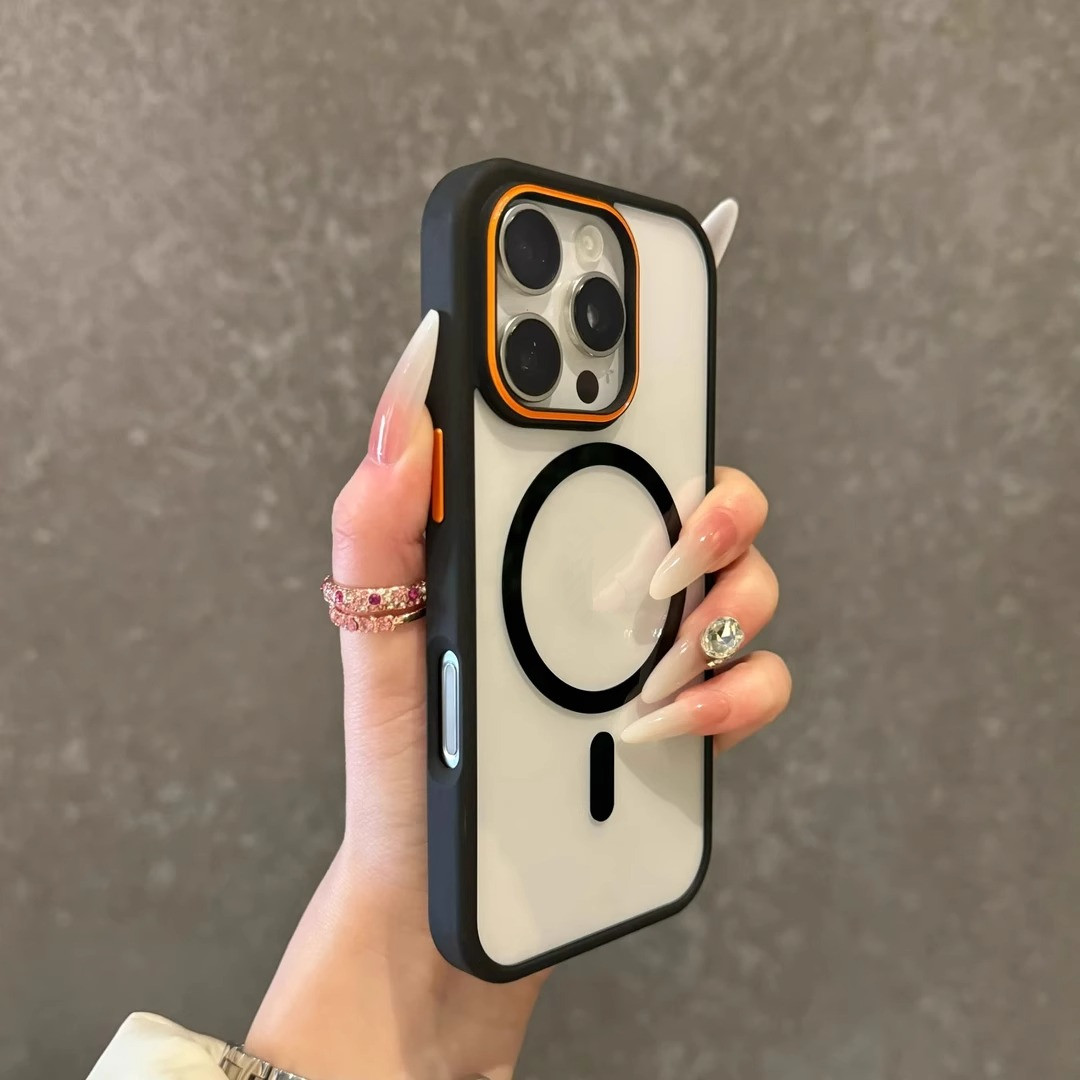撞色镜头适用苹果16promax手机壳Magsafe磁吸充电iPhone15Pro防摔14plus透明ip13保护套12pm男女简约全包11