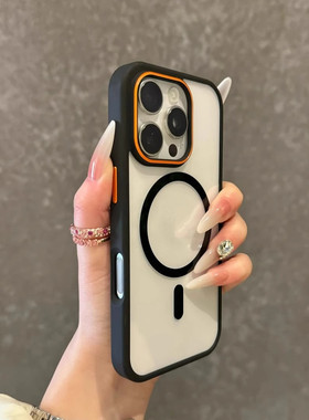 撞色镜头适用苹果16promax手机壳Magsafe磁吸充电iPhone15Pro防摔14plus透明ip13保护套12pm男女简约全包11