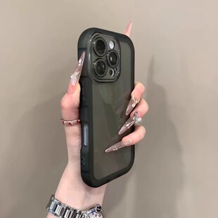 适用于苹果15promax手机壳高级感加厚气囊防摔iPhone16promax透明黑色14简约暗紫色13爆款12软保护套15全包11