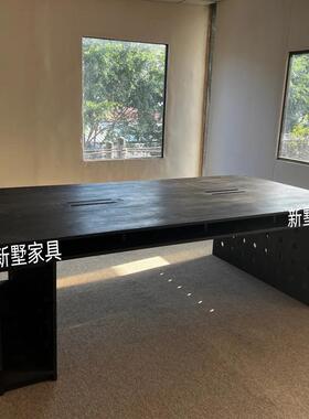 实木书桌柜椅组合小户型黑色简约现代办公电脑桌书房家用置物桌柜