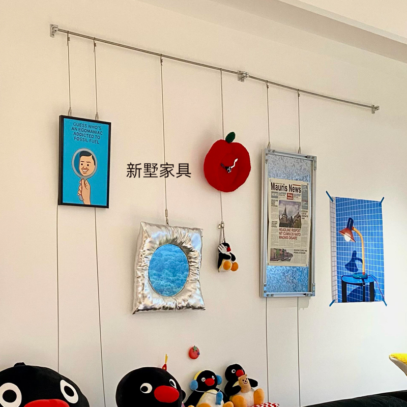 简约定制装饰钢丝绳金属客厅墙壁光轴玄关卧室壁挂画架照片挂架子图片