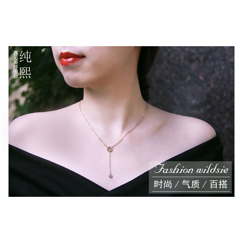 韩版镀18K玫瑰金LOVE罗马数字单钻项链女不掉色不过敏锁骨链礼物
