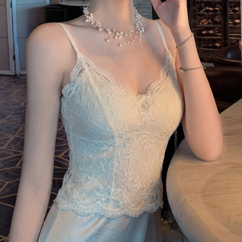 纯欲性感蕾丝美背吊带背心S332女士内搭带胸垫一体式打底抹胸上衣