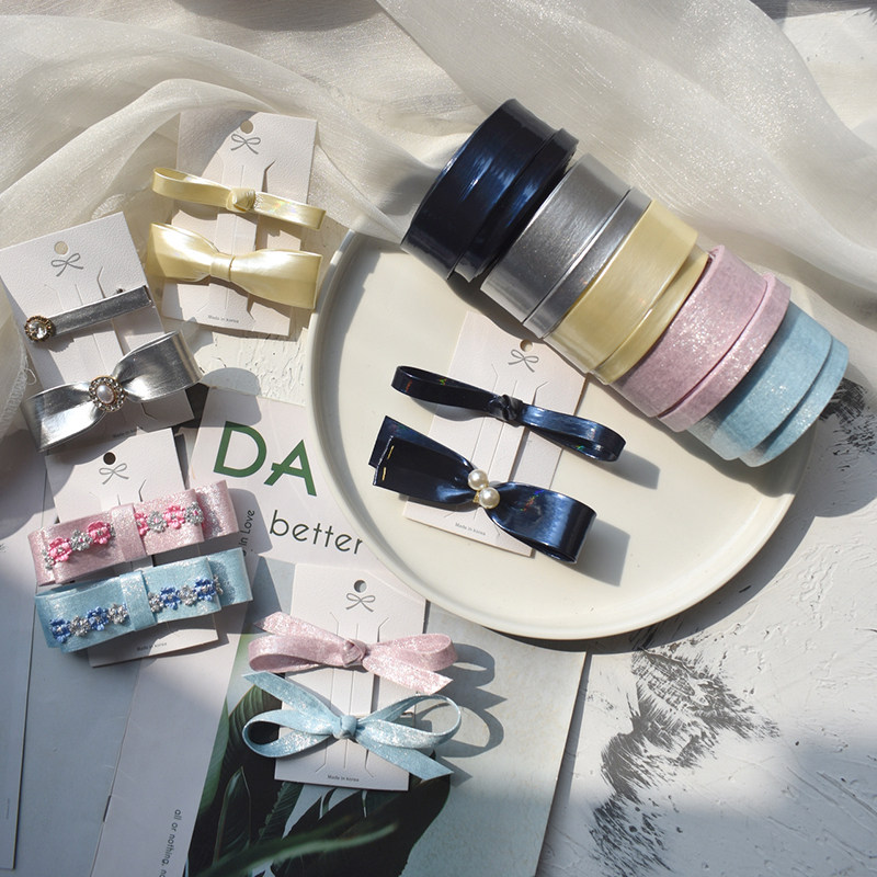 韩国进口珠光幻彩皮质流光缎面织带手工diy蝴蝶结发饰小边夹材料