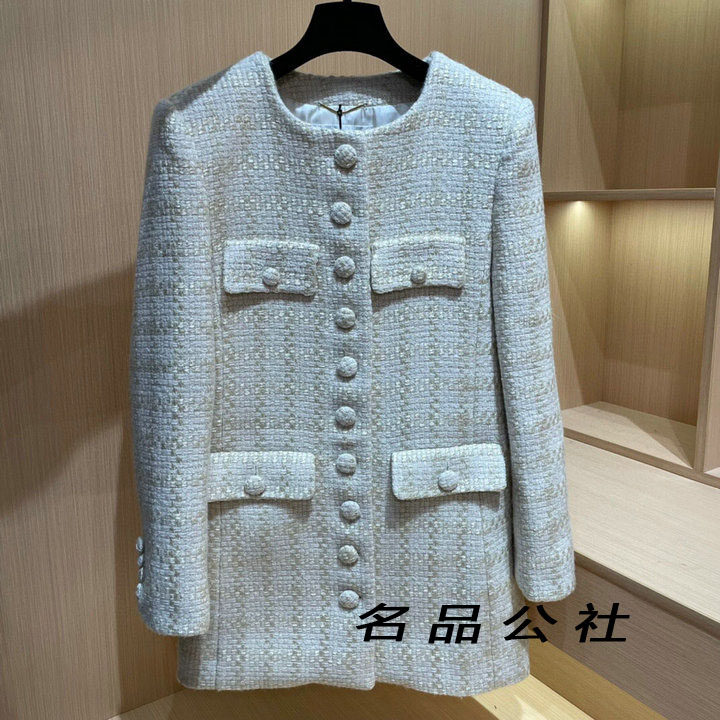 欧美大牌外贸高端女装毛呢外套单排扣粗花呢羊毛中长款外套上衣女