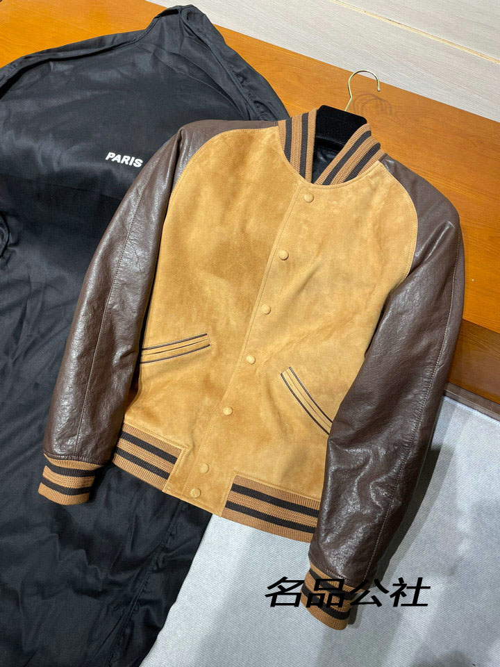 拼色牛皮休闲风立领外套男装