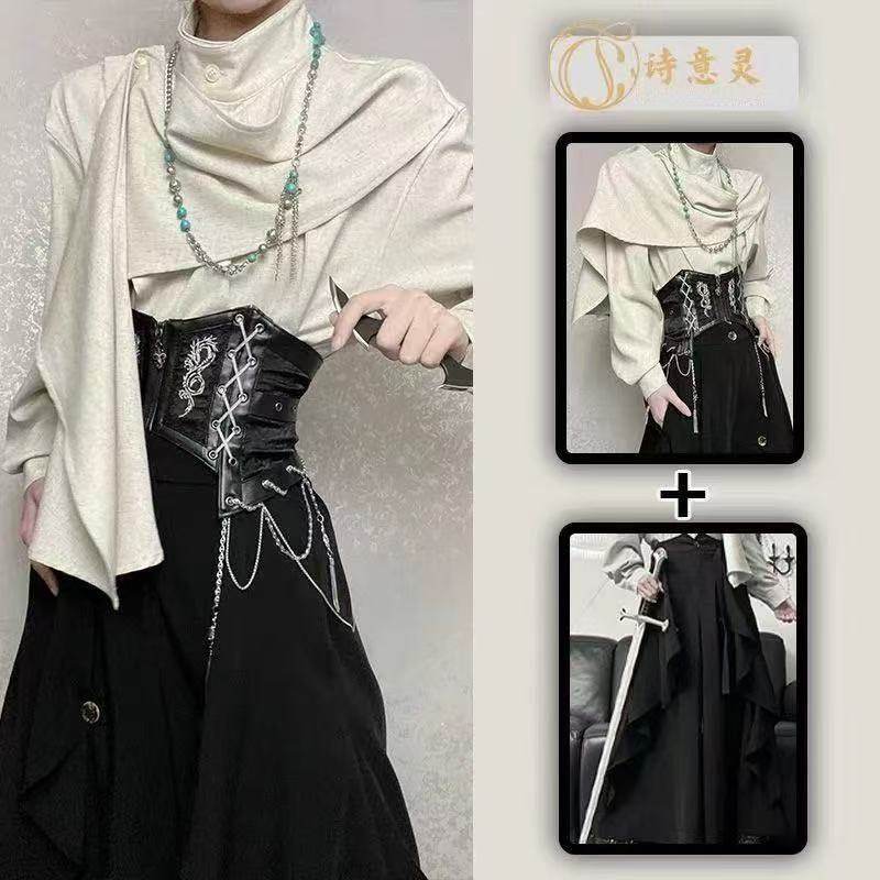 两件套/高级感山本耀司衬衣不规则拼接上衣设计感小众新中式衬衫,男装,时尚套装,淘宝优惠券,粉丝福利购,淘宝优惠卷