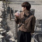 韩系Eli新款 泡泡肌理面料衬衣修身 时尚 宽松百搭休闲咖色衬衫