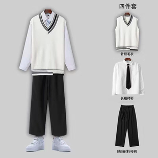 秋冬学院风dk制服背心毛衣男学生宽松情侣百搭衬衫配马甲班服套装