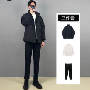 【三件套】冬季新款日系棉服套装男士一整套穿搭高级感棉衣棉袄子