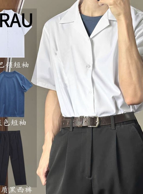 夏季短袖衬衫男日系学院风古巴领宽松jkdk制服cos套装碇真嗣渚薰