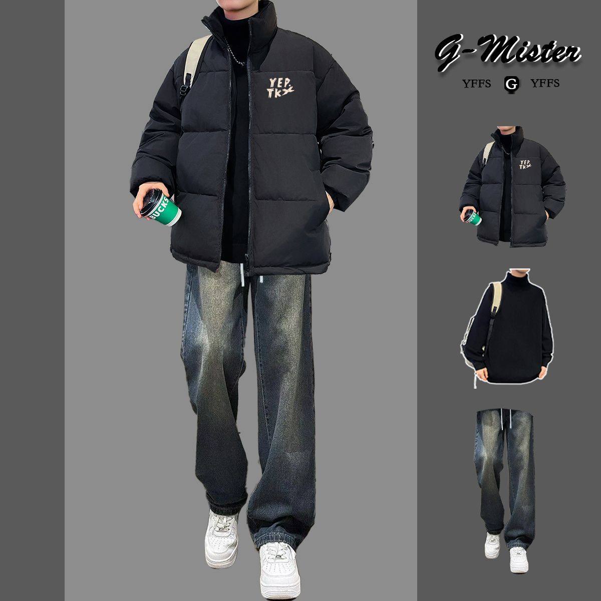 冬季套装男棉衣外套加绒加厚青少年学生潮搭一整套保暖痞帅三件套