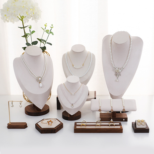 复古胡桃木人像脖子项链模特架珠宝首饰展示架项链手链耳钉饰品架