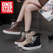 时尚 W28216春秋款 帆布女鞋 国潮风休闲百搭显瘦显高厚底高帮马丁靴