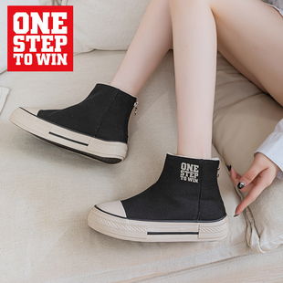 款 帆布鞋 加绒加厚袜子鞋 舒适休闲百搭个性 厚底帆布女鞋 W28257冬季