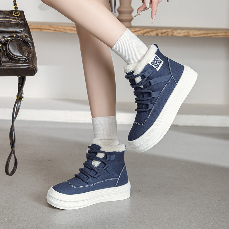 超轻系列冬季加厚绒厚底帆布鞋