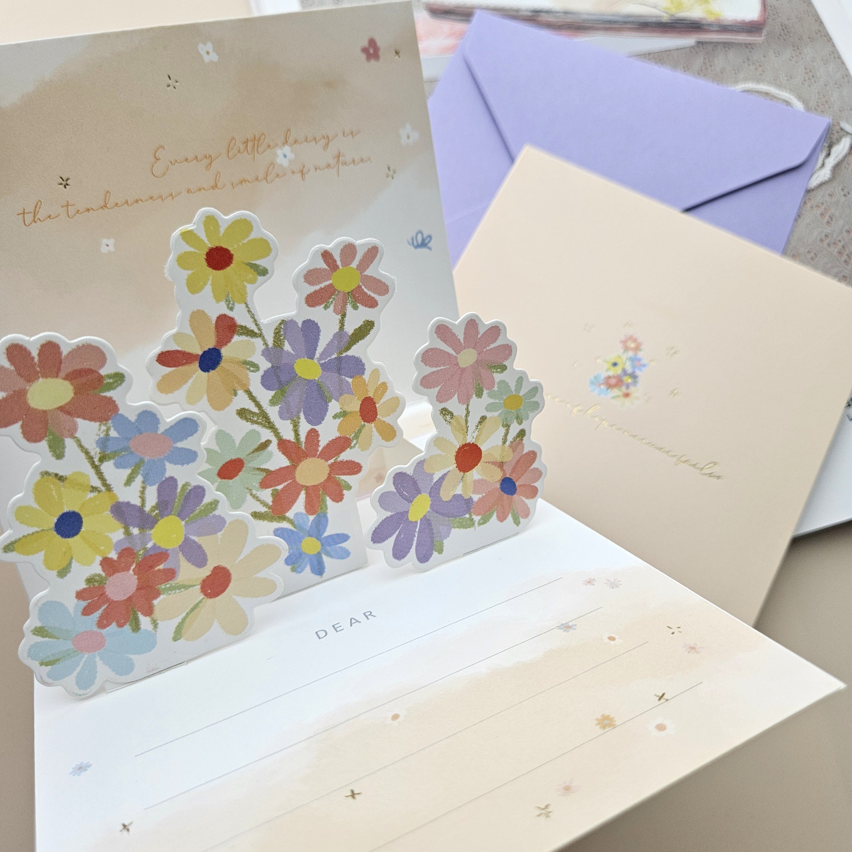 ins风3D花卉立体贺卡 创意可折叠祝福卡 婚礼邀请函感恩贺配信封