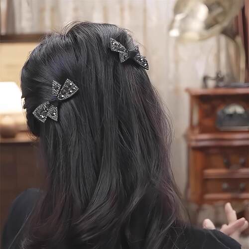 小众高级感水钻蝴蝶结发夹