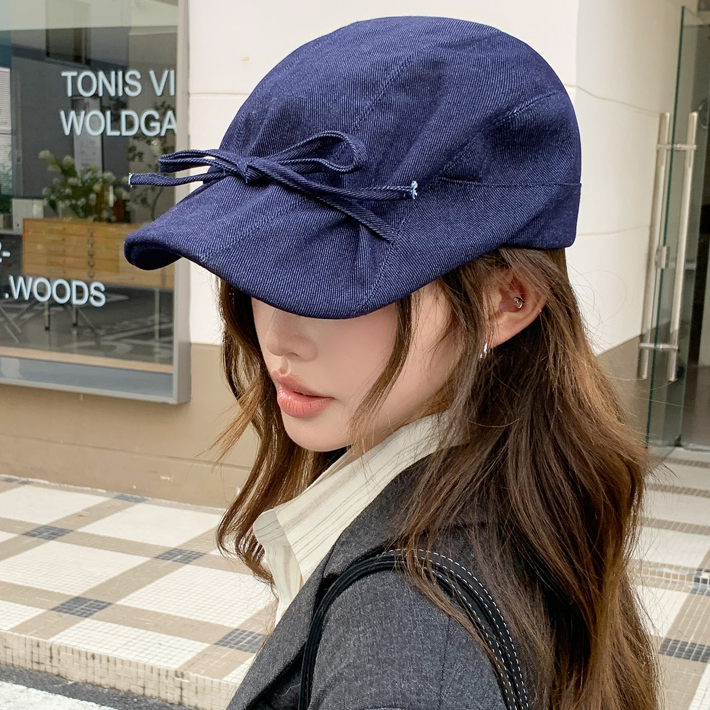 韩版百搭蝴蝶结牛仔前进帽女显脸