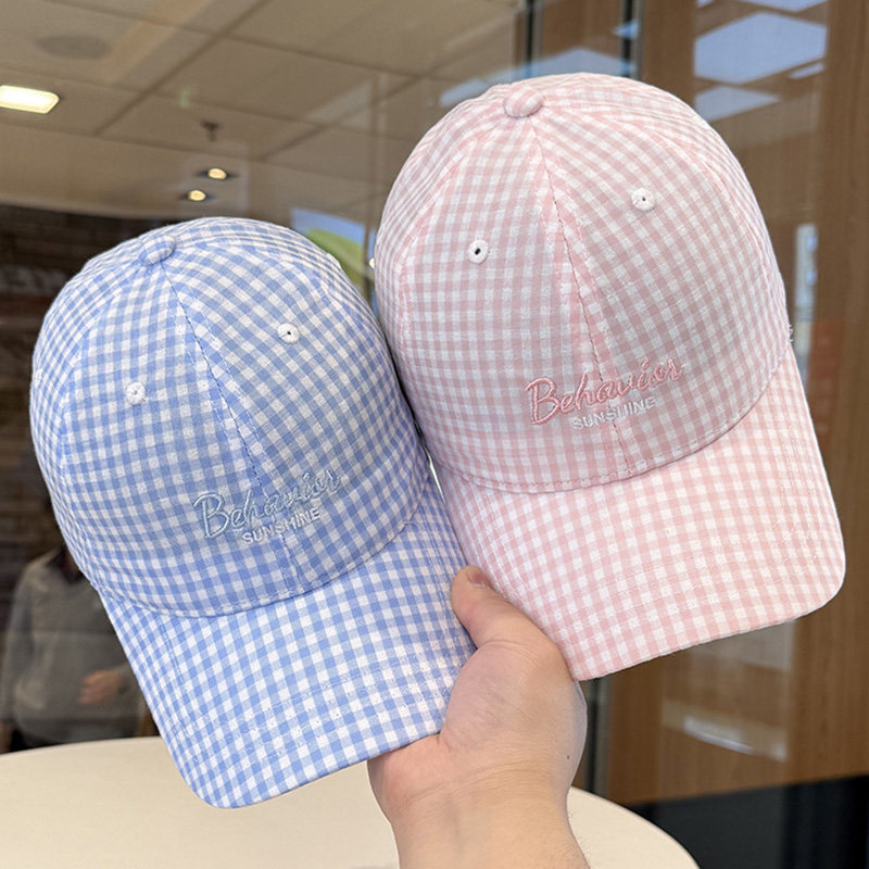 2026春夏新款格纹棒球帽子女韩系刺绣防晒帽显脸小大头围鸭舌帽潮