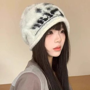 韩版字母卷边堆堆帽子女冬季新款防寒护耳大头围保暖百搭针织冷帽