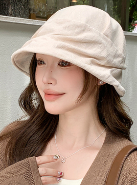 日系褶皱显脸小大头围渔夫帽女
