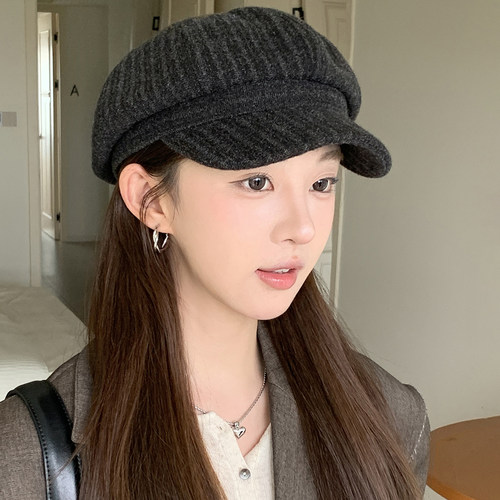复古英伦毛呢宽檐显脸小八角帽