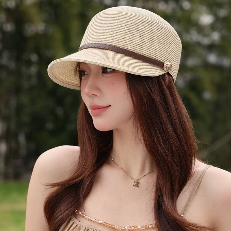 春夏季新款草编鸭舌帽子女防晒遮阳帽气质显脸小度假草帽马术帽潮