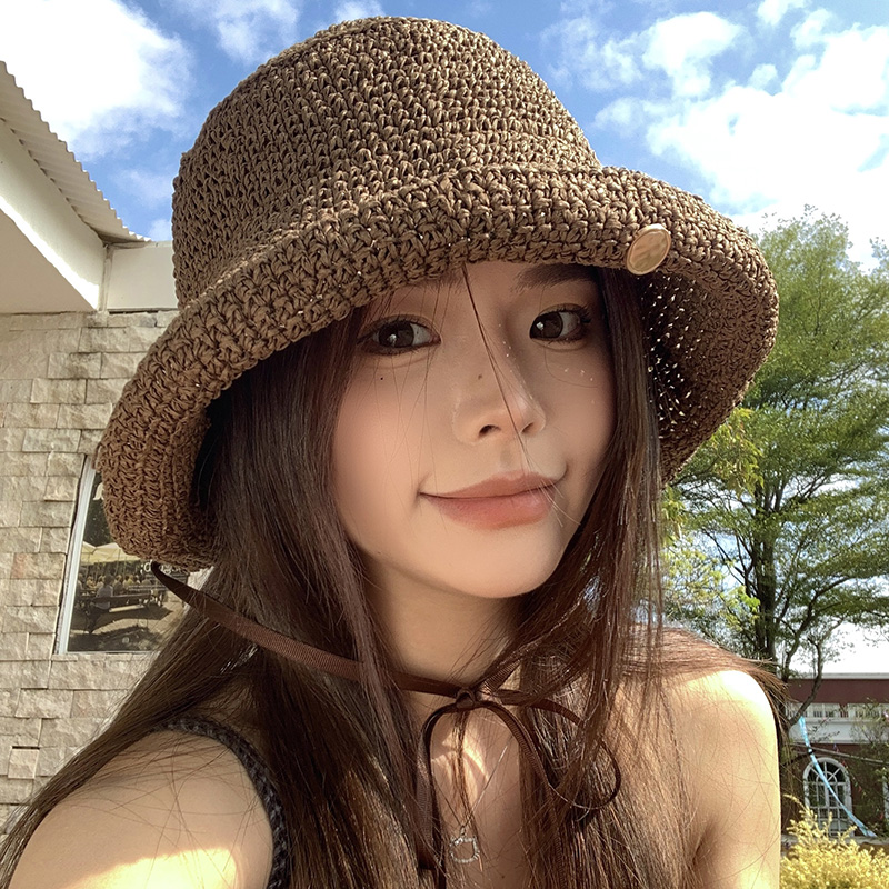 镂空手工编织拉菲草帽女2025春夏季新款大头围沙滩海边遮阳防晒帽