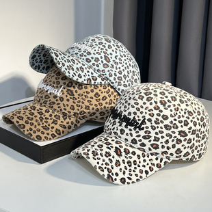 美式 潮流棒球帽 复古豹纹鸭舌帽子女宽檐显脸小街头甜酷辣妹风时尚