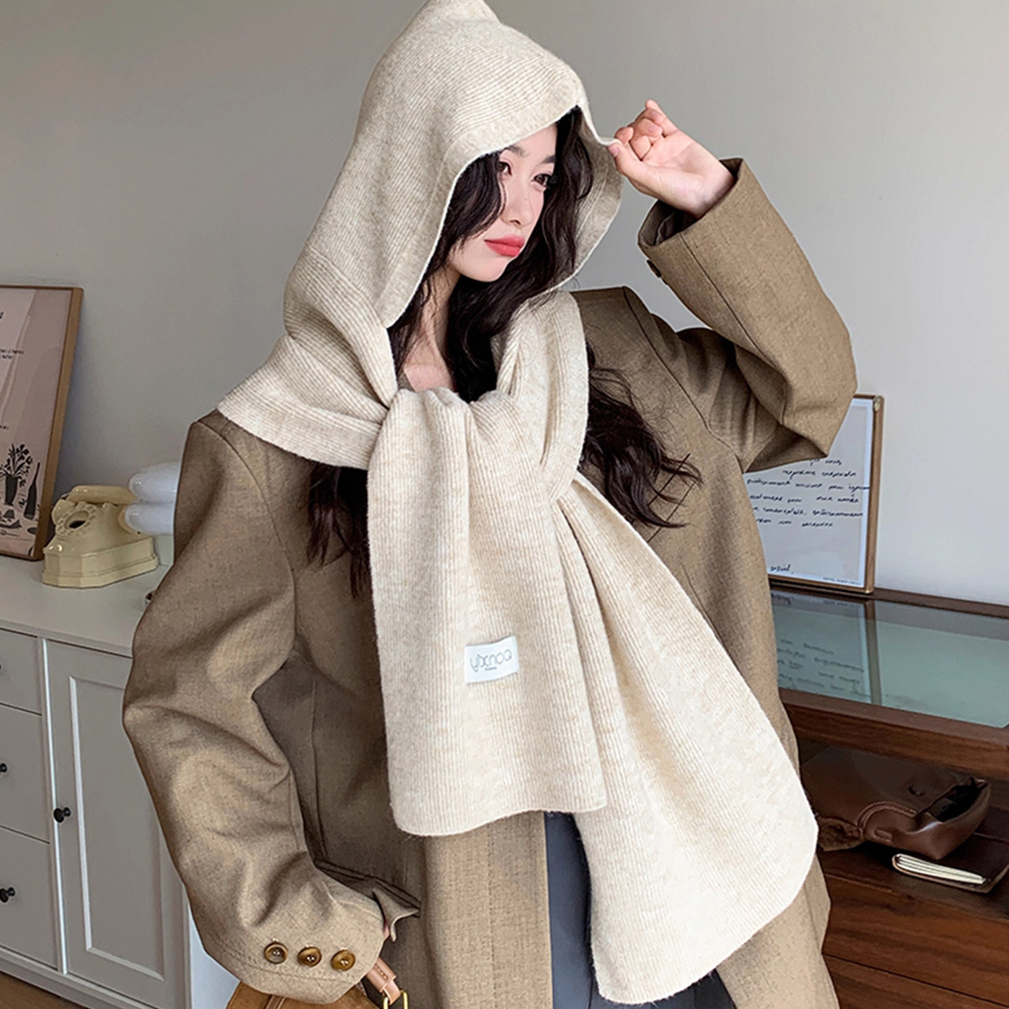 连帽羊毛围巾女2025冬季新款高级感外搭大披肩防寒保暖护耳套头帽,服饰配件/皮带/帽子/围巾,帽子,淘宝优惠券,粉丝福利购,淘宝优惠卷