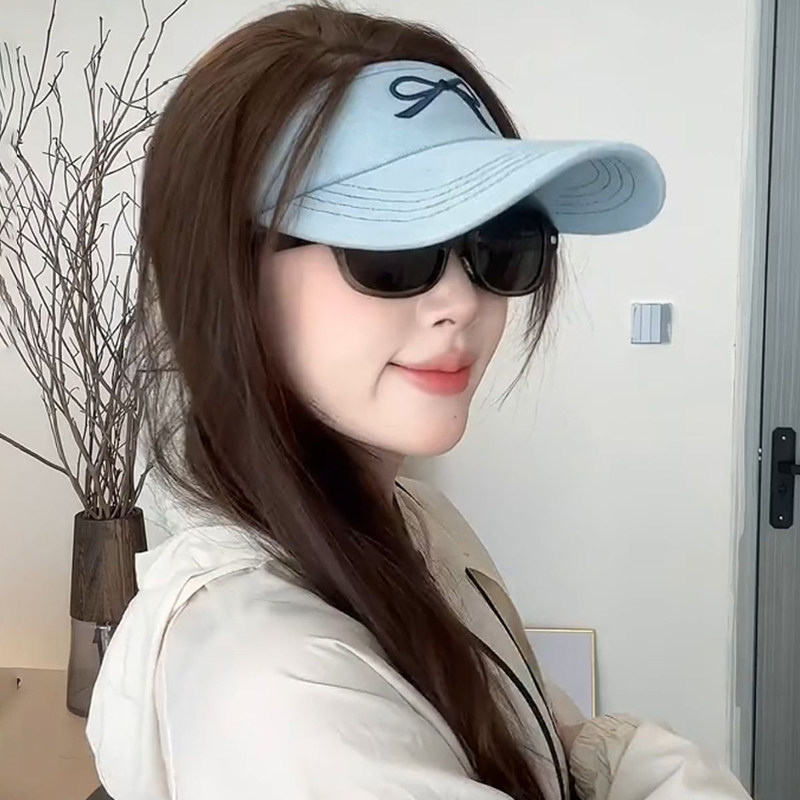 韩版网红蝴蝶结刺绣空顶帽子女款2026新款遮阳防晒防紫外线太阳帽
