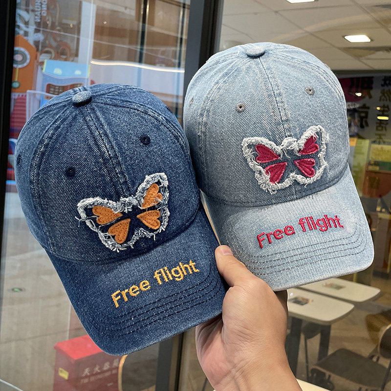 韩版蝴蝶贴布棒球帽子女款2026新款春夏水洗牛仔防晒显脸小鸭舌帽