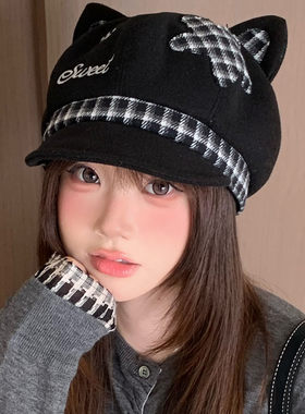 可爱猫耳显脸小八角贝雷帽女款