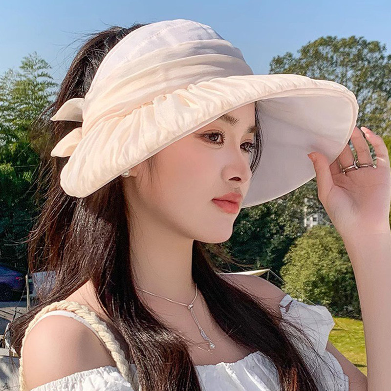 空顶防晒帽子女2026夏季新款大檐显脸小可折叠时尚遮阳沙滩太阳帽
